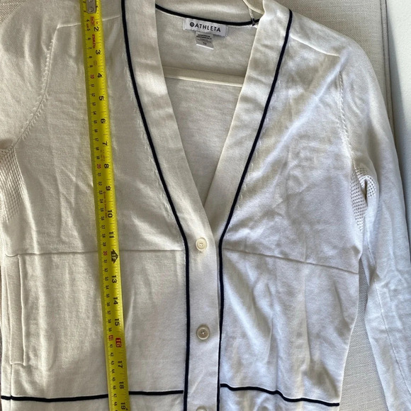 ATHLETA Wool Lyocell Cream & Black Boxy Button Down Cardigan XS - Picture 8 of 11